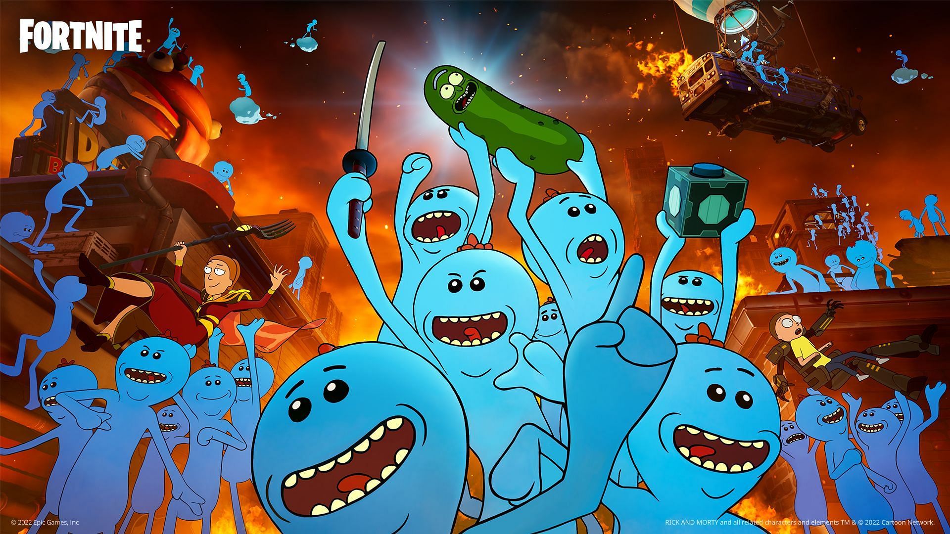 Mr. Meeseeks skin is now in Fortnite (Image via Epic Games)