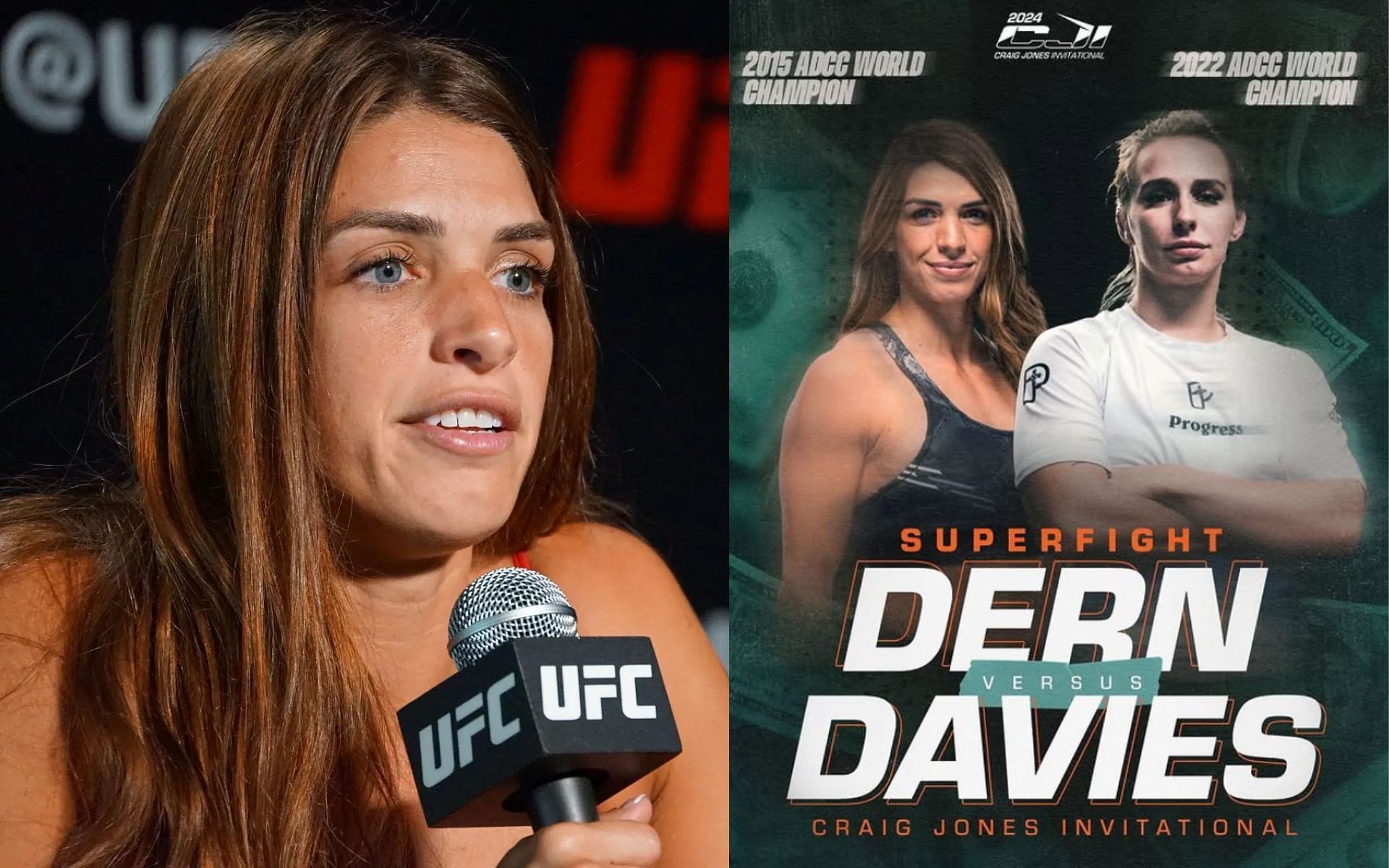 Mackenzie Dern (left) shares message from UFC executive after competing at Craig Jones Invitation in 2024 (right) [Images courtesy: Getty Images, @cjiofficial on Instagram]