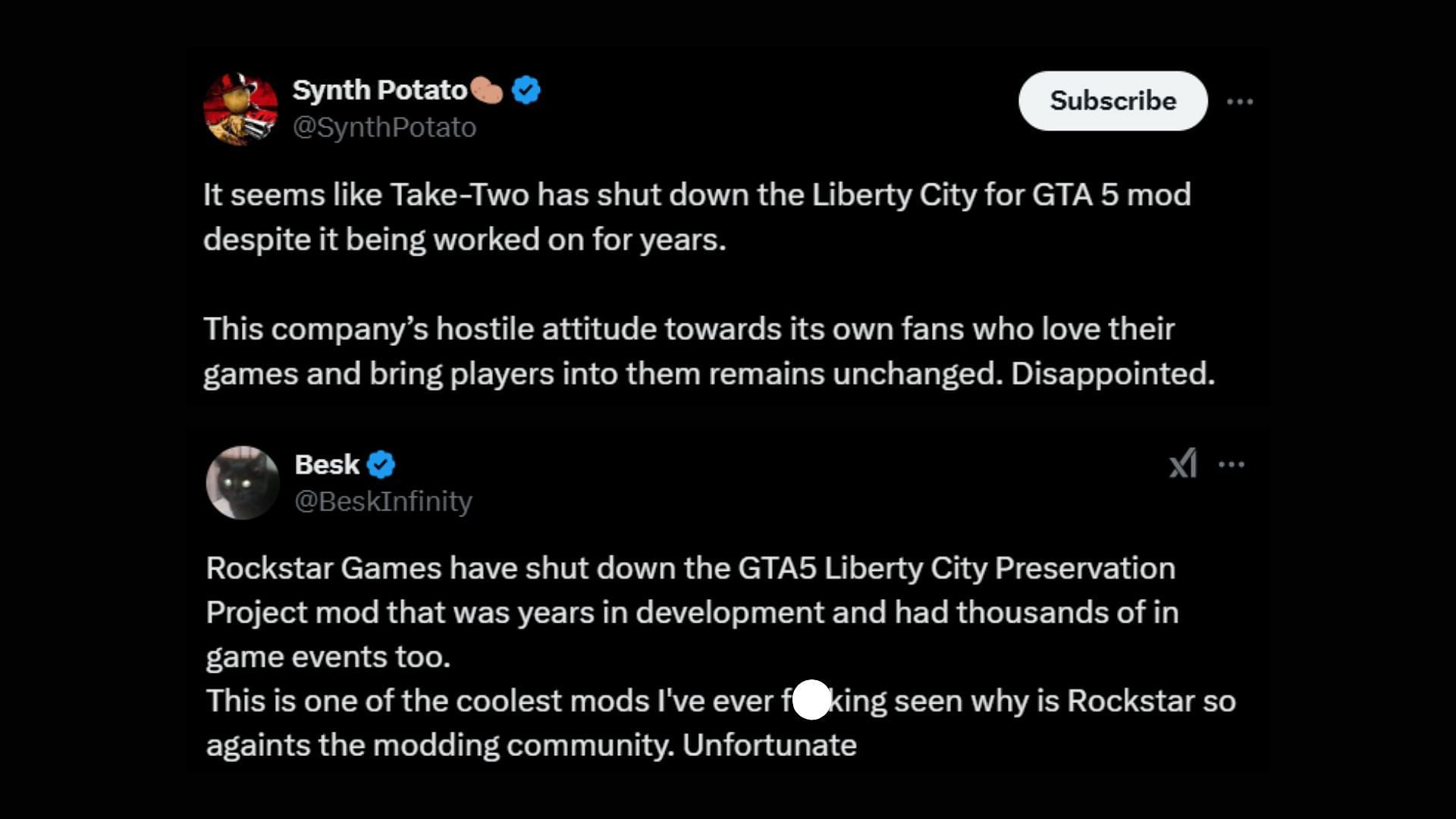 GTA fans share their disappointment towards the shutting down of Liberty City Preservation project (Images via X)