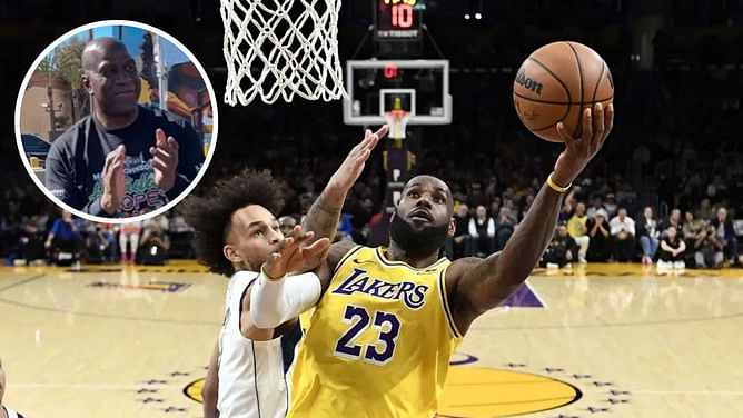 Stunned Magic Johnson makes his feelings clear about LeBron James' age-defying poster dunk on Dereck Lively II