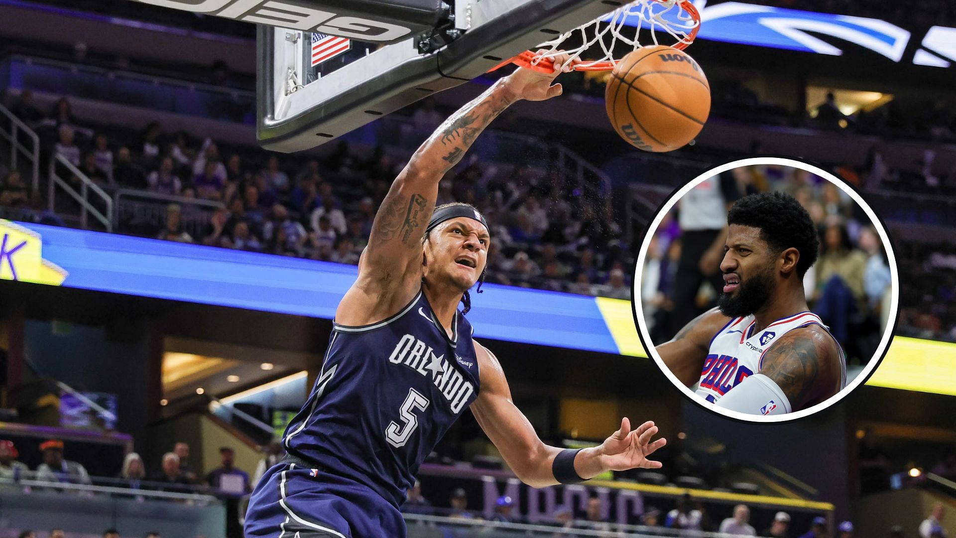 NBA fans roast Paul George for getting dunked on by Paolo Banchero following his 