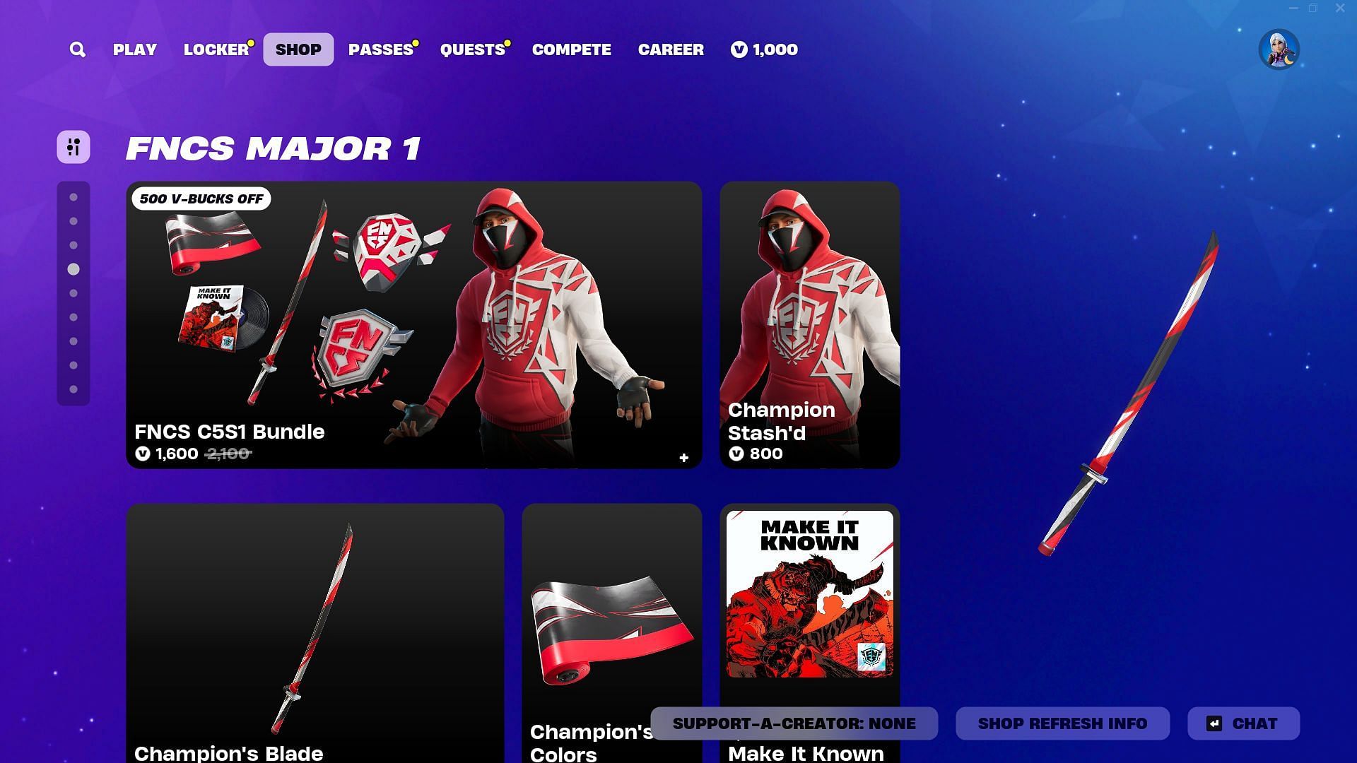 The Champion Stash&#039;d skin in Fortnite can be purchased separately (Image via Epic Games)