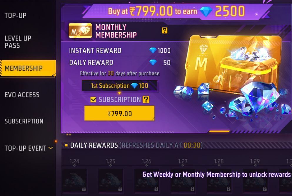 मेंबरशिप का विकल्प (Image via Garena/Screenshot)