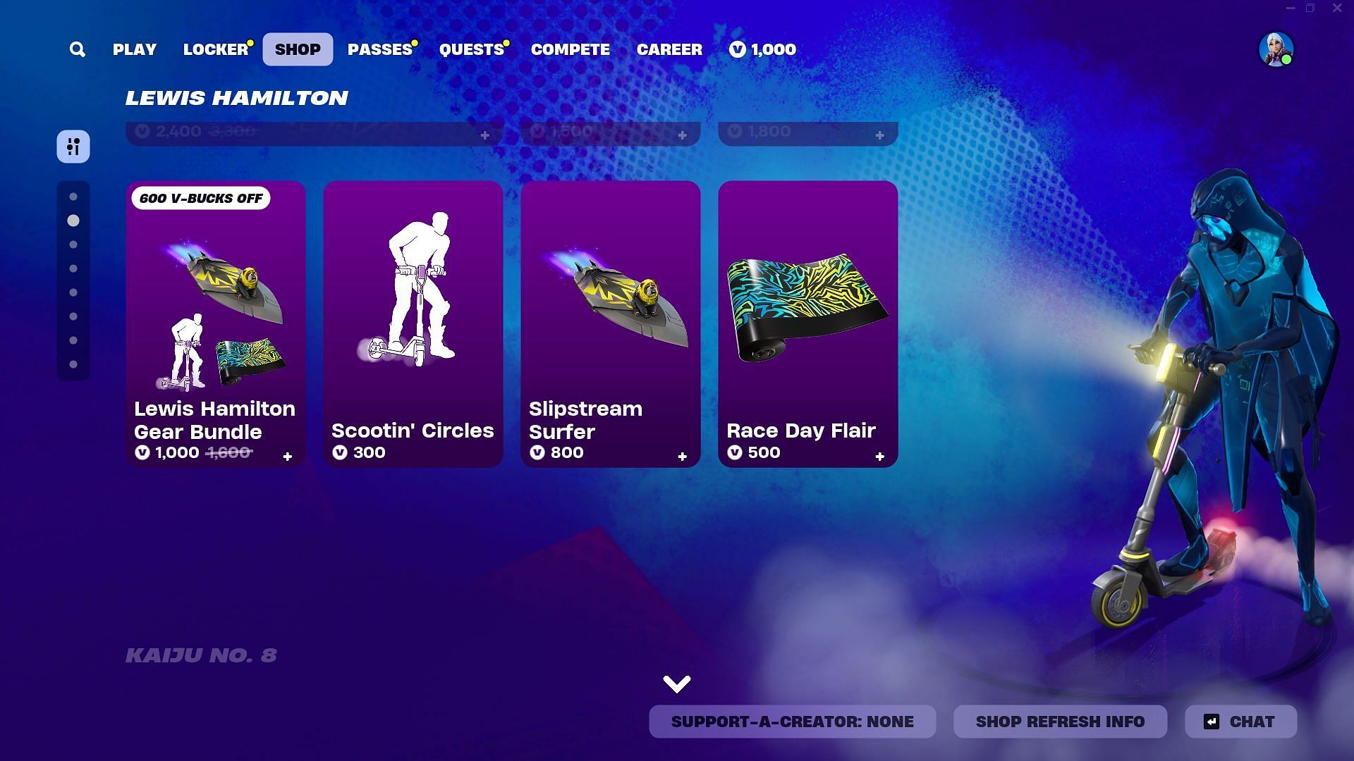 You can now purchase other cosmetics related to the Lewis Hamilton skin in Fortnite (Image via Epic Games)