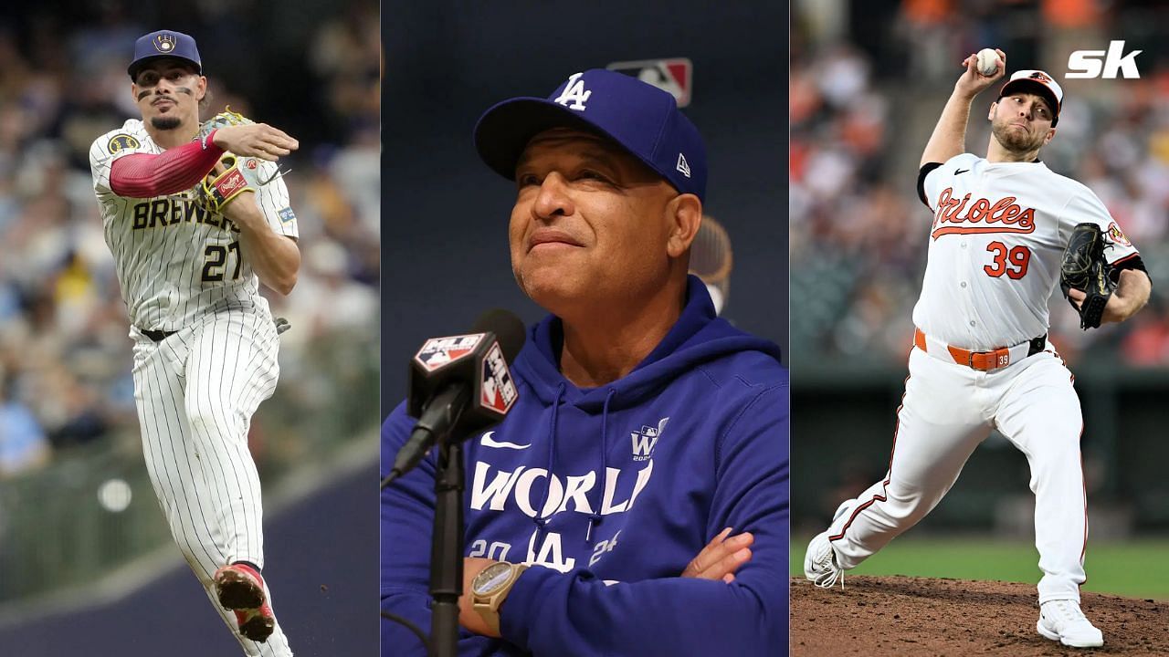 Willy Adames (left), Dave Roberts (center), and Corbin Burnes (right)