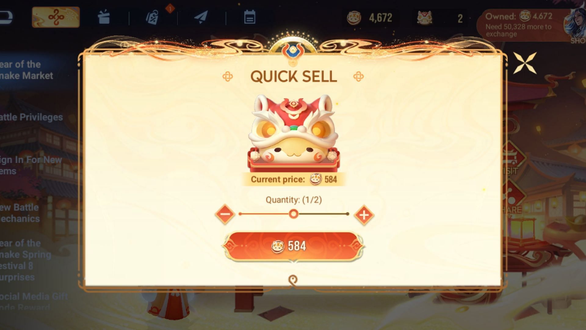 Sell Snake Cakes to earn Snake Coins (Image via Level Infinite)