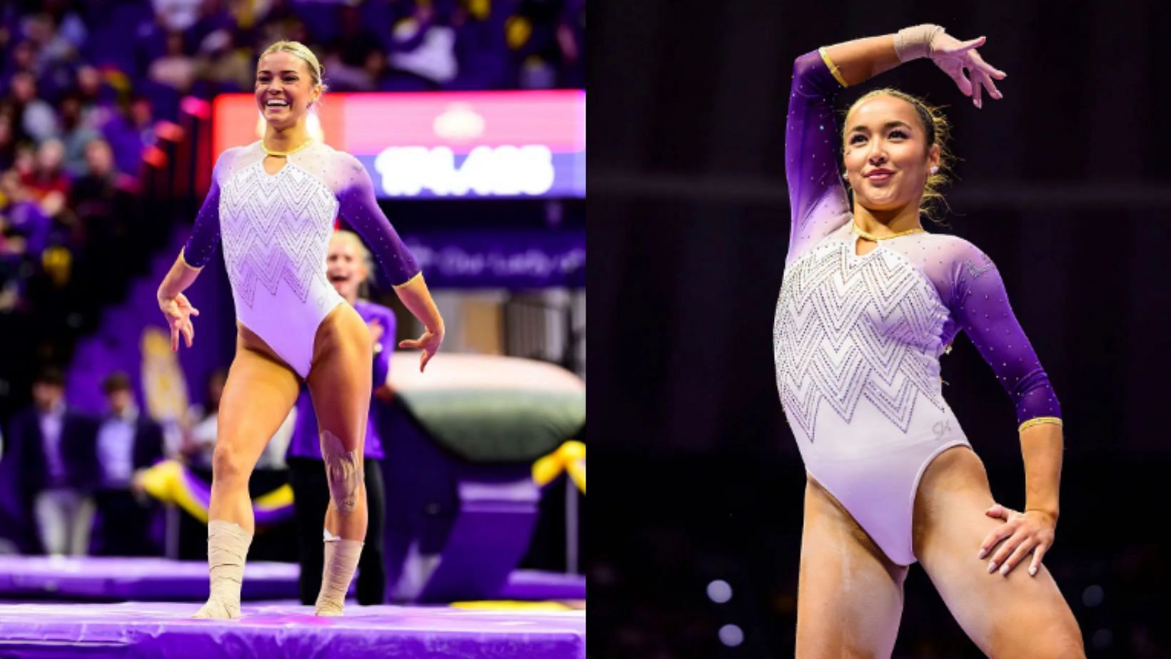 Olivia Dunne, Aleha Finnegan and co. pose on purple leotards (Image Source: Getty)