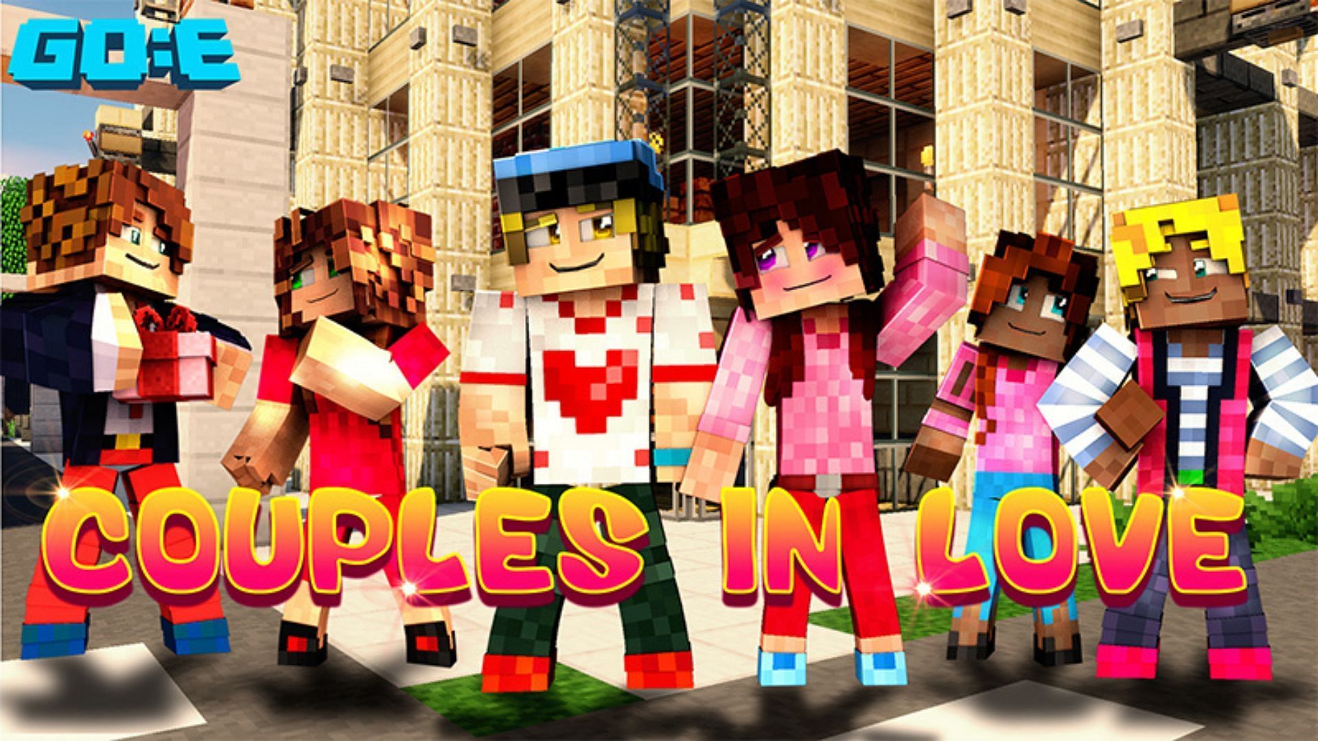 The variety of love-themed and co-ordinated outfits makes this one of the best Minecraft skins for couples (Image via Mojang Studios/GoE-Craft)