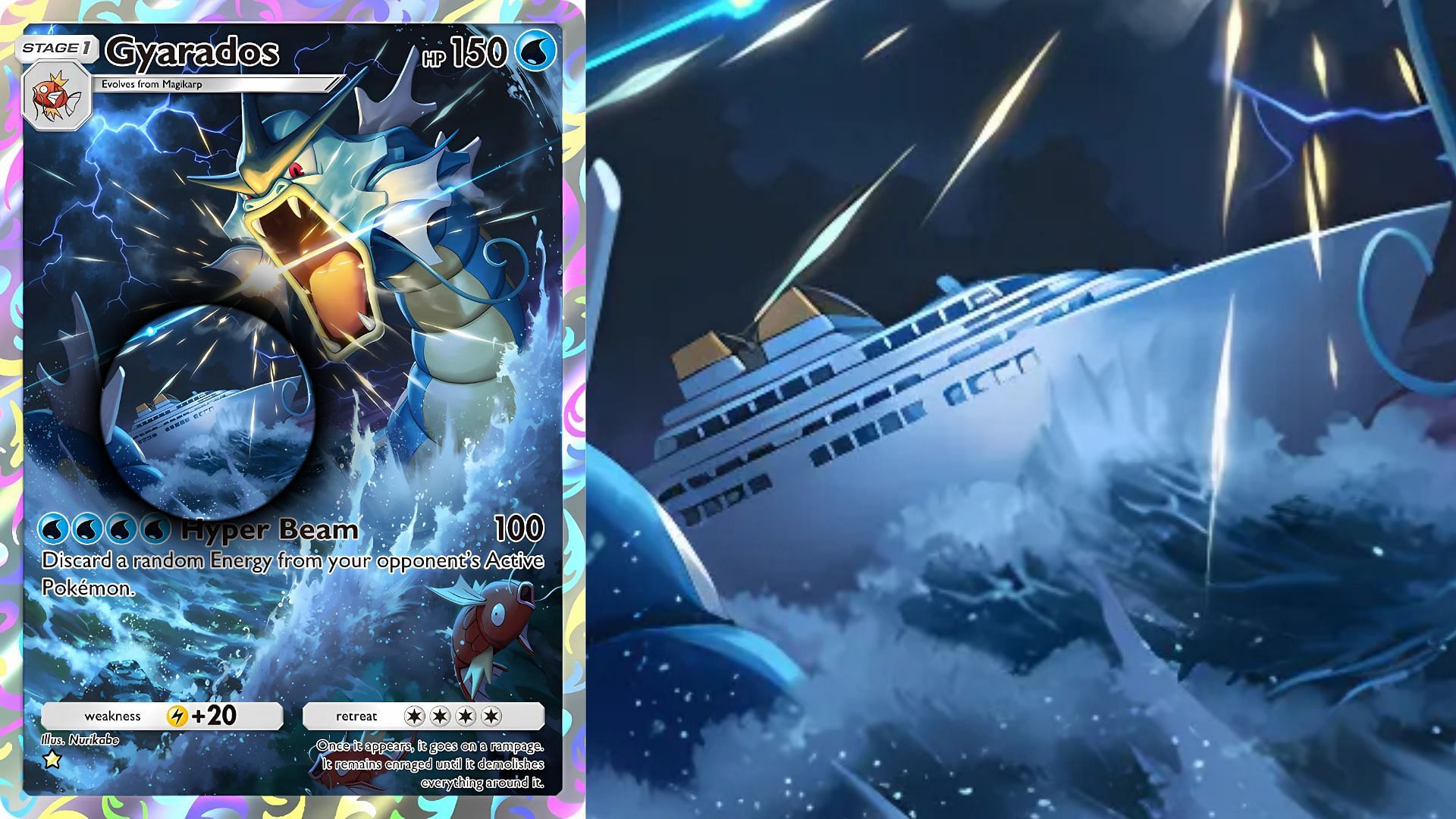 S.S. Anne as seen on Gyarados&#039; card (Image via The Pokemon Company)