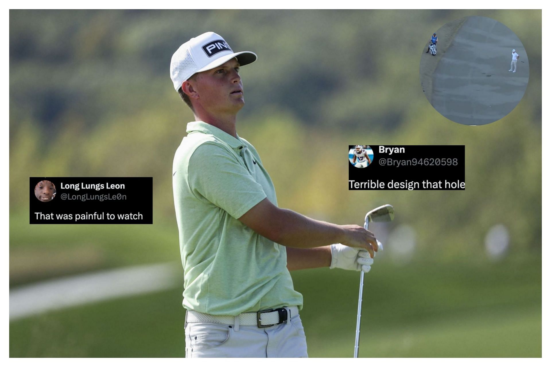 William Mouw struggles at the American Express (Image via getty, x@NUCLRGolf, X@Bryan94620598, x@LongLungsLe0n)