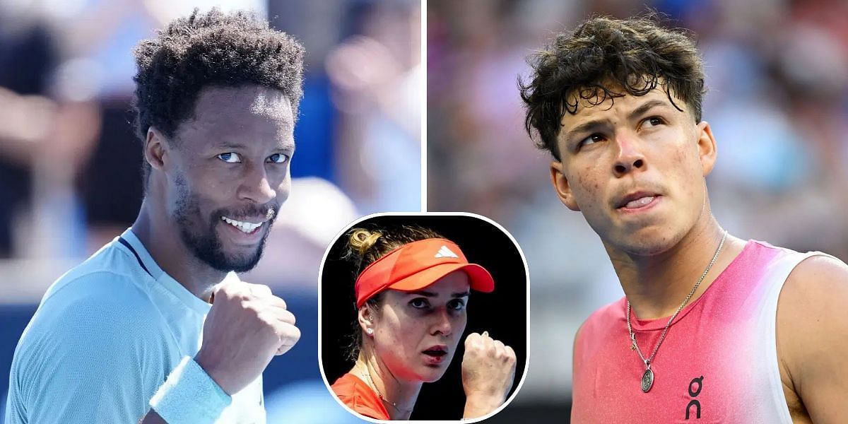 Gael Monfils (left), Elina Svitolina (bottom center), Ben Shelton (right), Sources: Getty