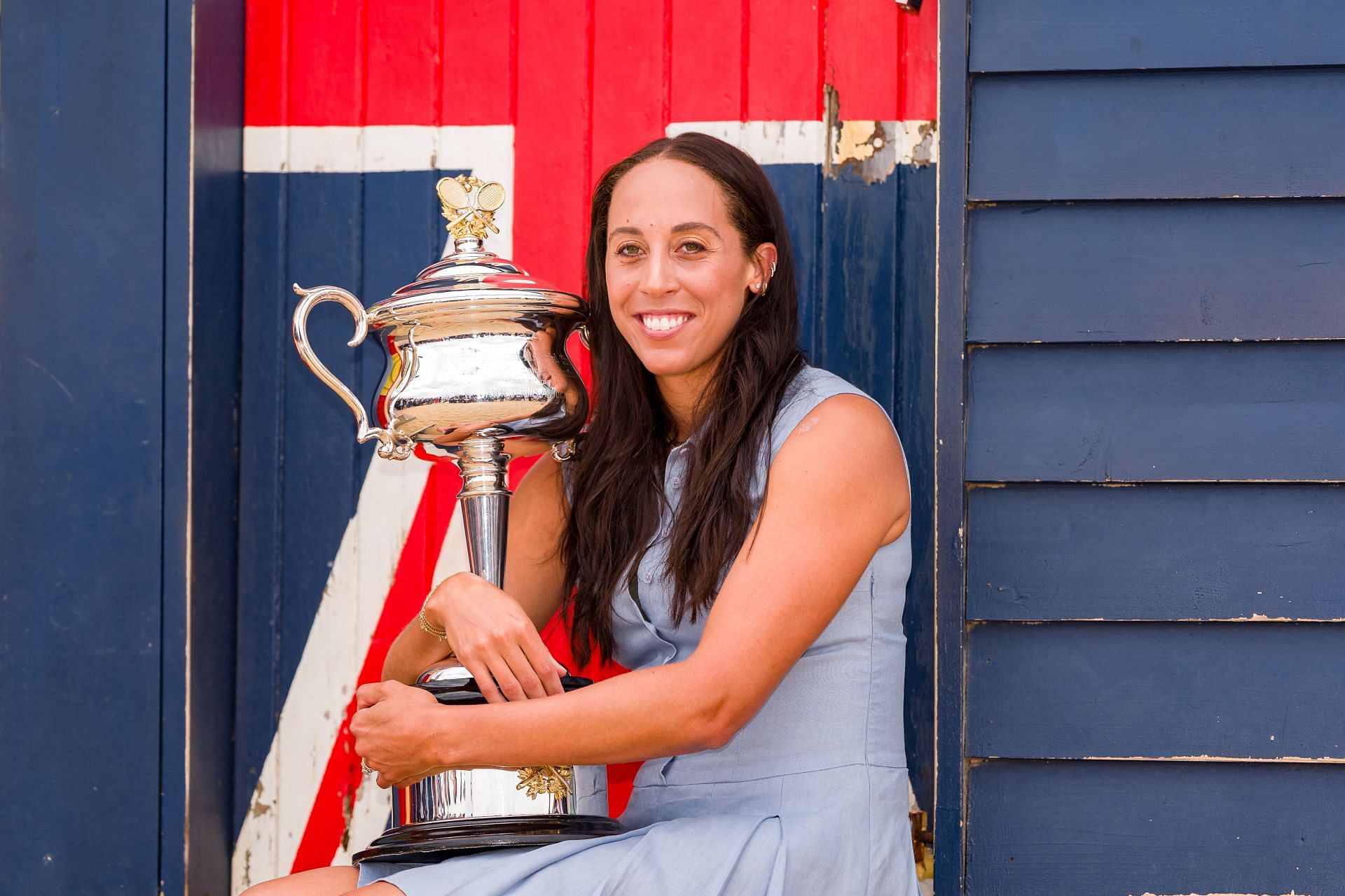 Keys posing with her trophy at the 2025 Australian Open Women&#039;s Champion Media Opportunity - (Source: Getty)