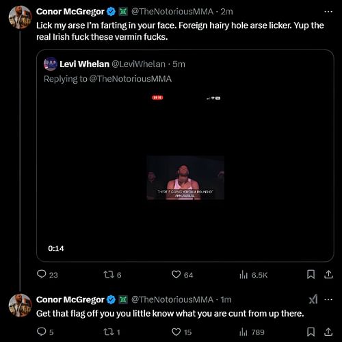 A screenshot of Conor McGregor's deleted tweets