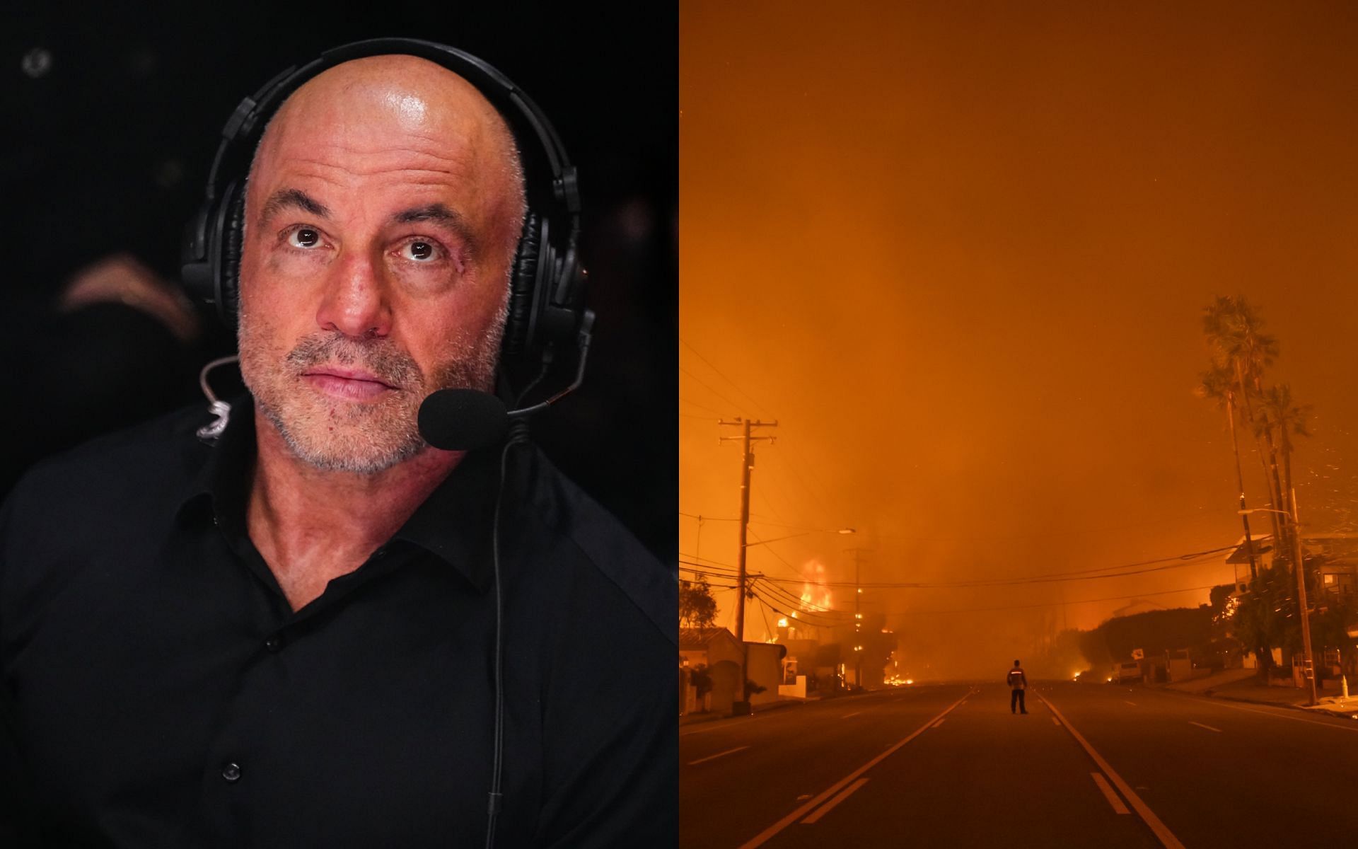 Joe Rogan (left) called out by JRE guest for opinion on LA fires (right) issue. [Image courtesy: Getty Images] 