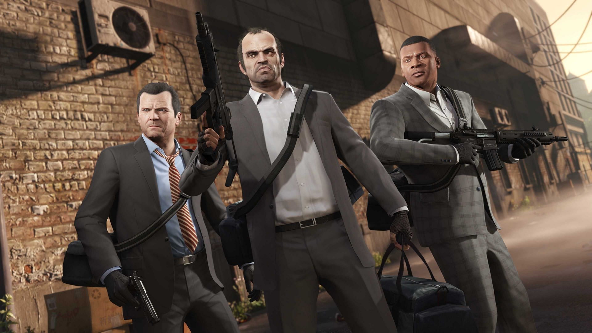 Grand Theft Auto 5&#039;s three protagonists (Image via Rockstar Games)