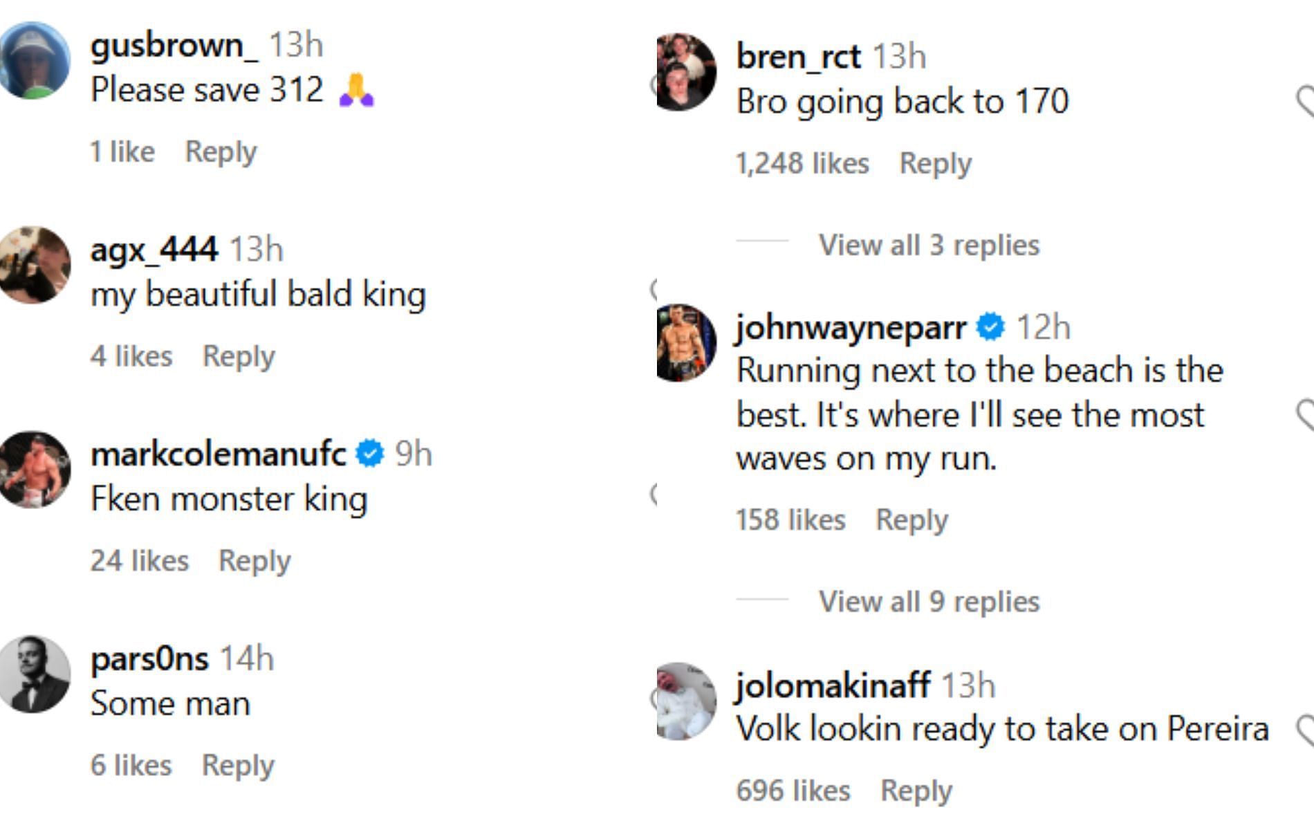Fan reactions to Alexander Volkanovski&#039;s Instagram post.