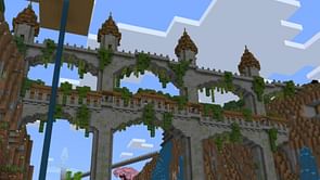 Minecraft player builds a beautiful and tall bridge