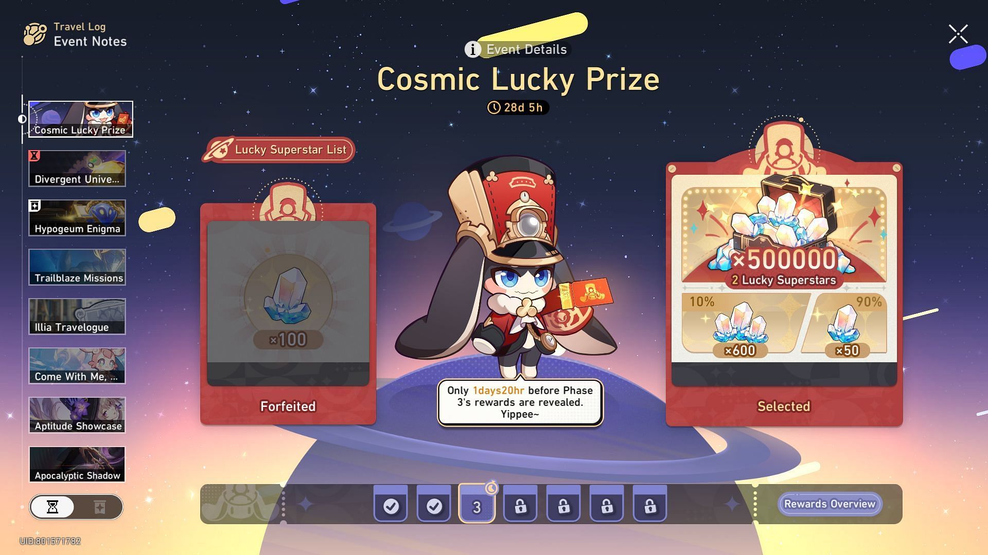 Cosmic Lucky Prize event interface (Image via HoYoverse)