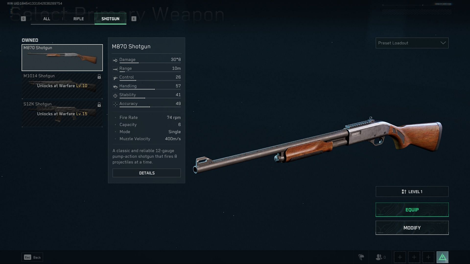 The M870 shotgun in Delta Force (Image via TiMi Studio Group)