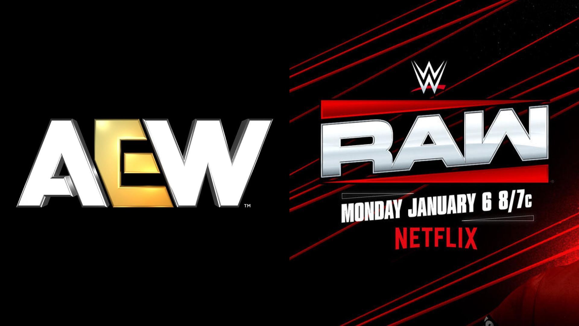 AEW logo (left) and WWE RAW logo (right). (Image credits: AEW Facebook page &amp; wwe.com)