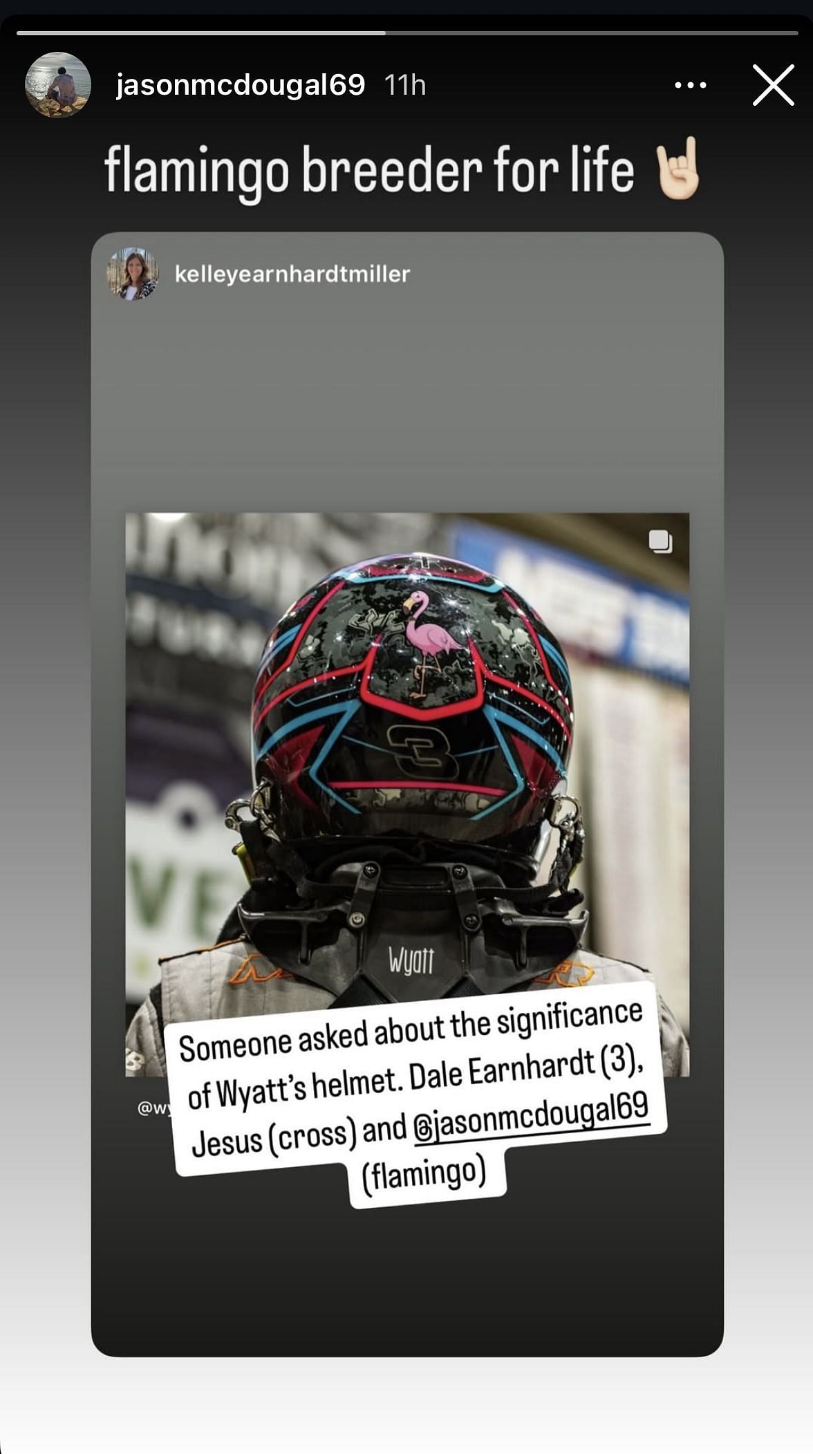 Jason McDougal&#039;s story referencing Wyatt&#039;s helmet - Image via Instagram/@jasonmcdougal69