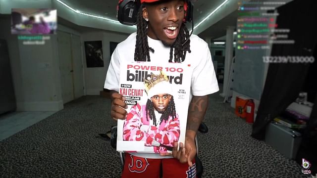 Kai Cenat showcasing his Billboard Magazine cover on Twitch stream (Image via AMP/X)