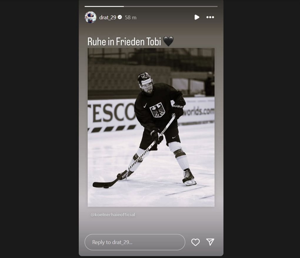 Leon Draisaitl&#039;s message for Tobias Eder. (Credit: IG/@drat_29)