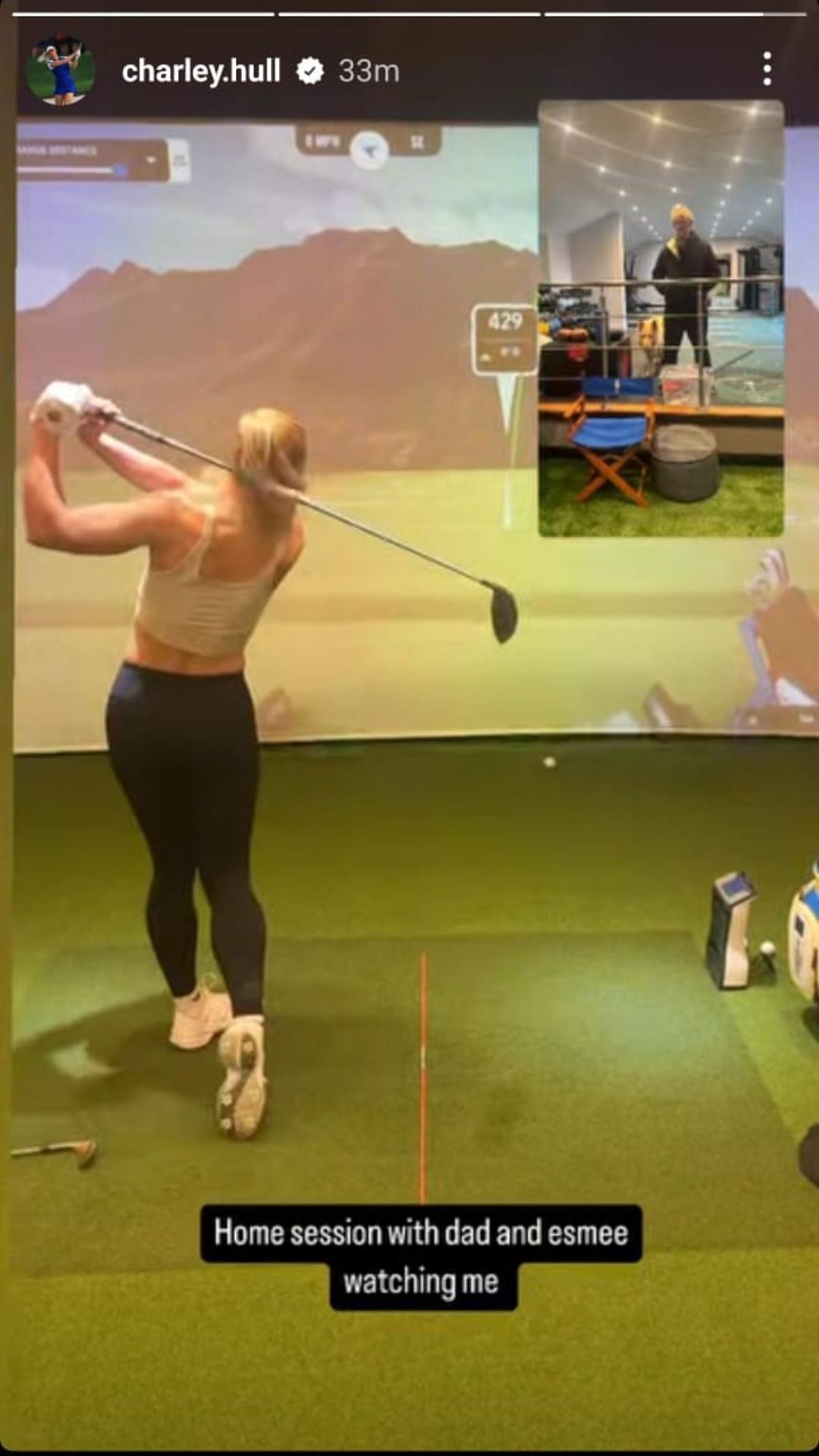 Charley Hull&#039;s story of her training session at home with her dad and dog Esmee watching on  - Source: via @charley.hull on Instagram