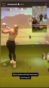 Charley Hull's story of her training session at home with her dad and dog Esmee watching on - Source: via @charley.hull on Instagram
