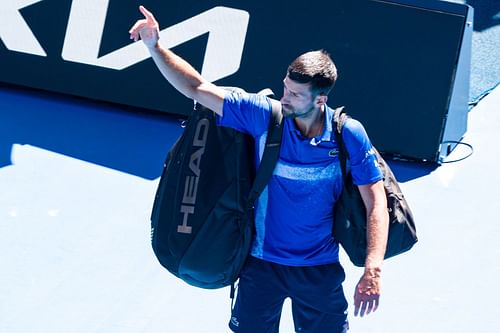 Novak Djokovic leaves Rod Laver Arena after his mid-match retirement with injury in the 2025 Australian Open semifinals (Source: Getty)