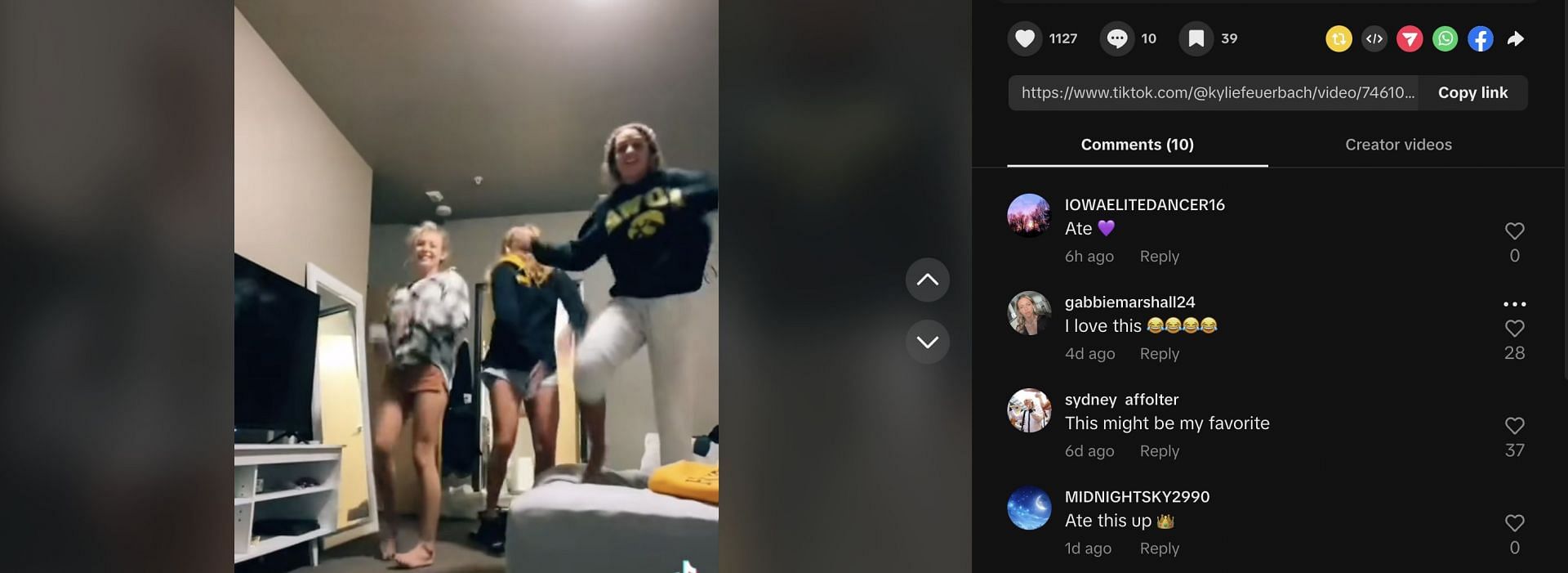 Gabbie Marshall&#039;s reaction to Kylie Feuerbach (Credits: TikTok/@kyliefeuerbach)