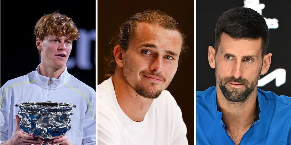 Jannik Sinner (left), Alexander Zverev (center), Novak Djokovic (right), Sources: Getty