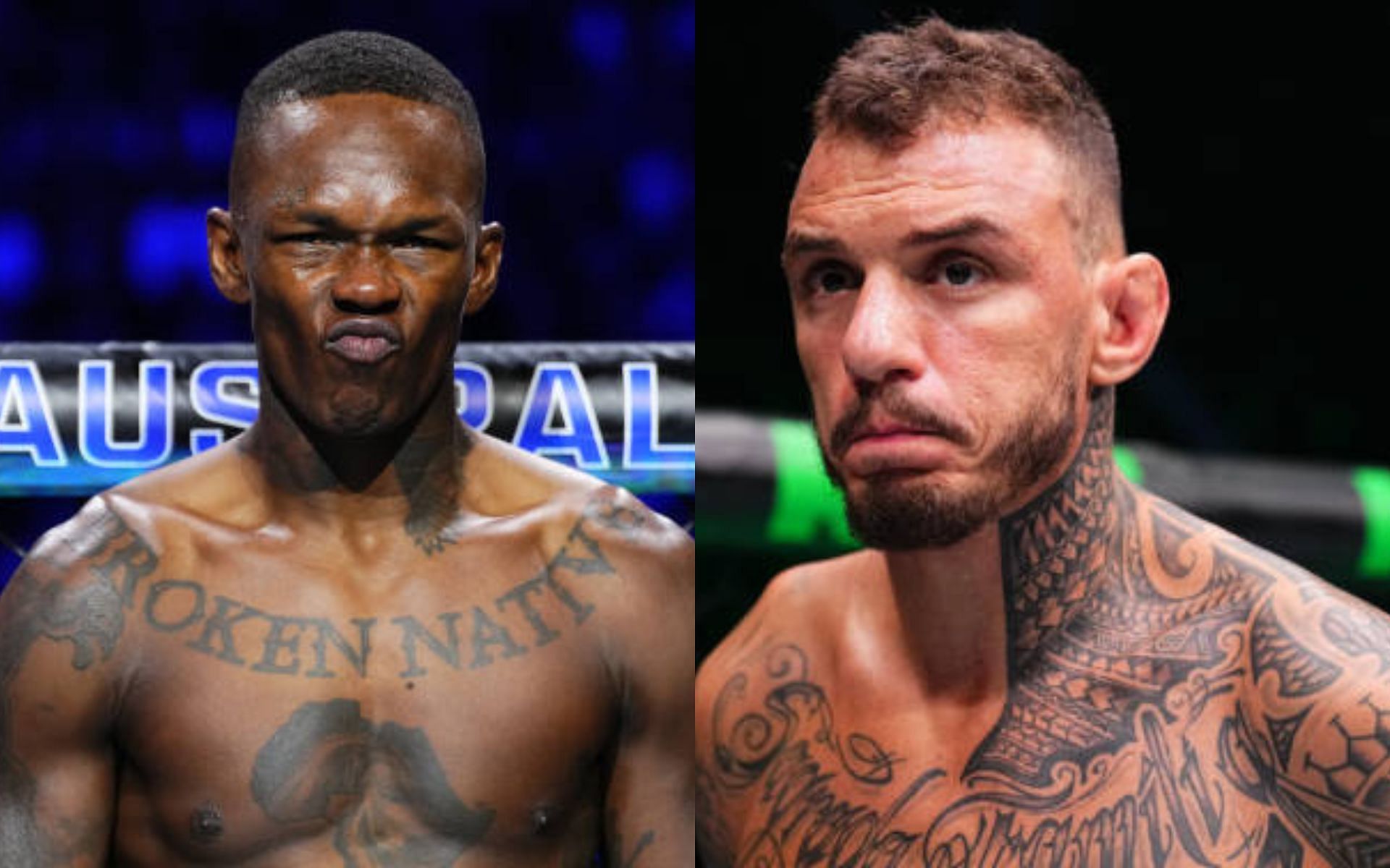 Israel Adesanya (left) weighs in on Renato Moicano