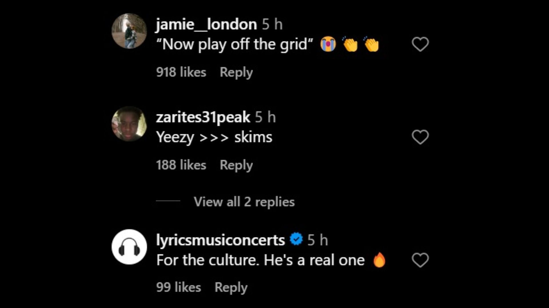 Fans comment on Kanye West&#039;s post. [Image via Instagram/@ye]