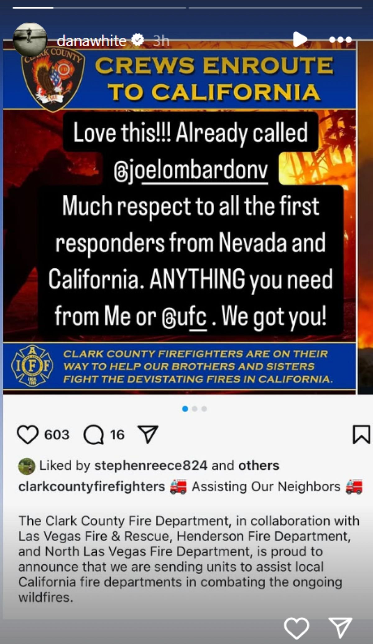 UFC CEO Dana White commends firefighters and offer his help during LA fire