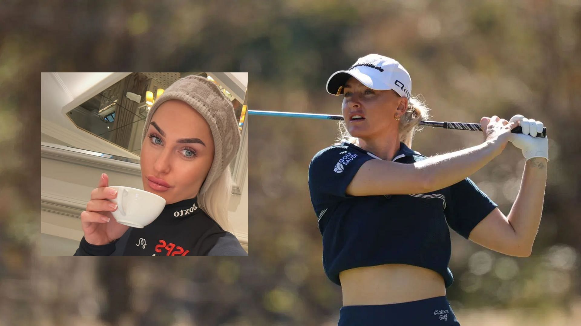 Charley Hull rewards herself with tea after a heavy early Friday morning workout (Images via Getty and @charley.hull/Instagram)