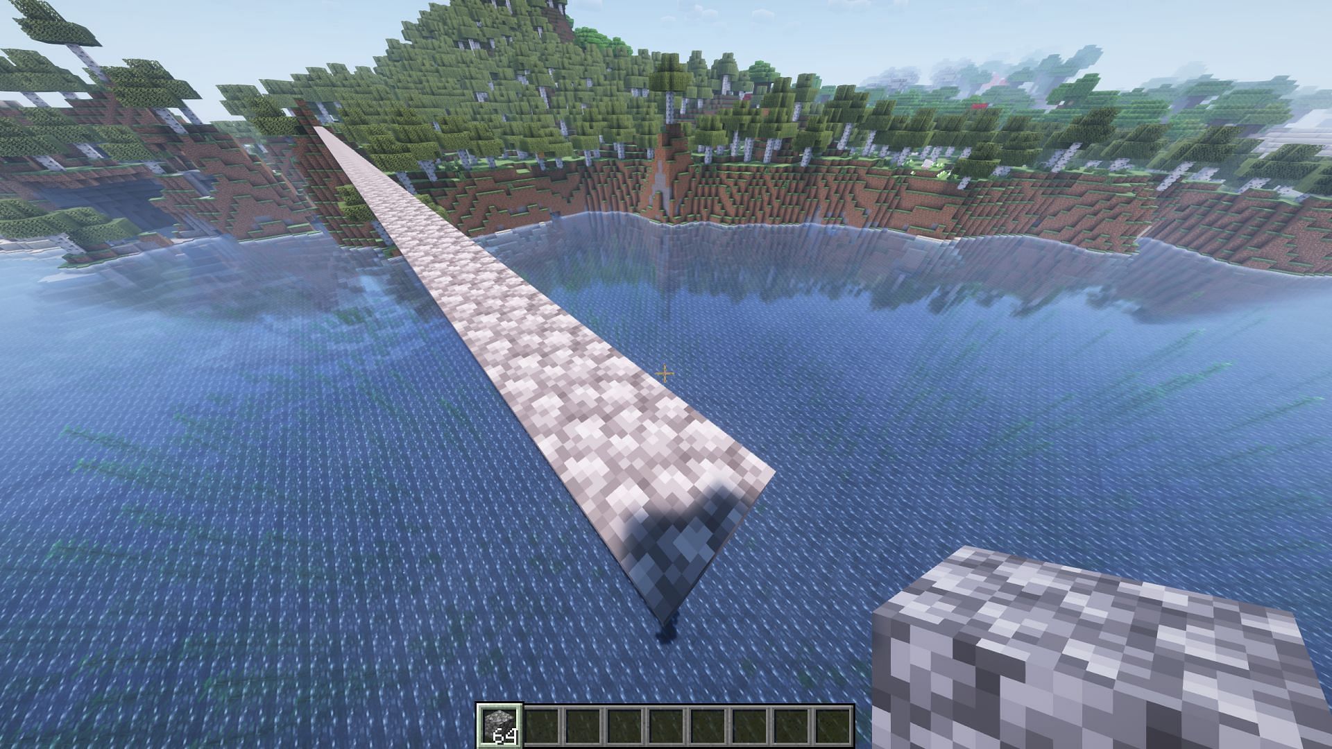 Speed bridging can be done by letting go of the crouch button just for a few milliseconds to walk over the placed block faster (Image via Mojang Studios)