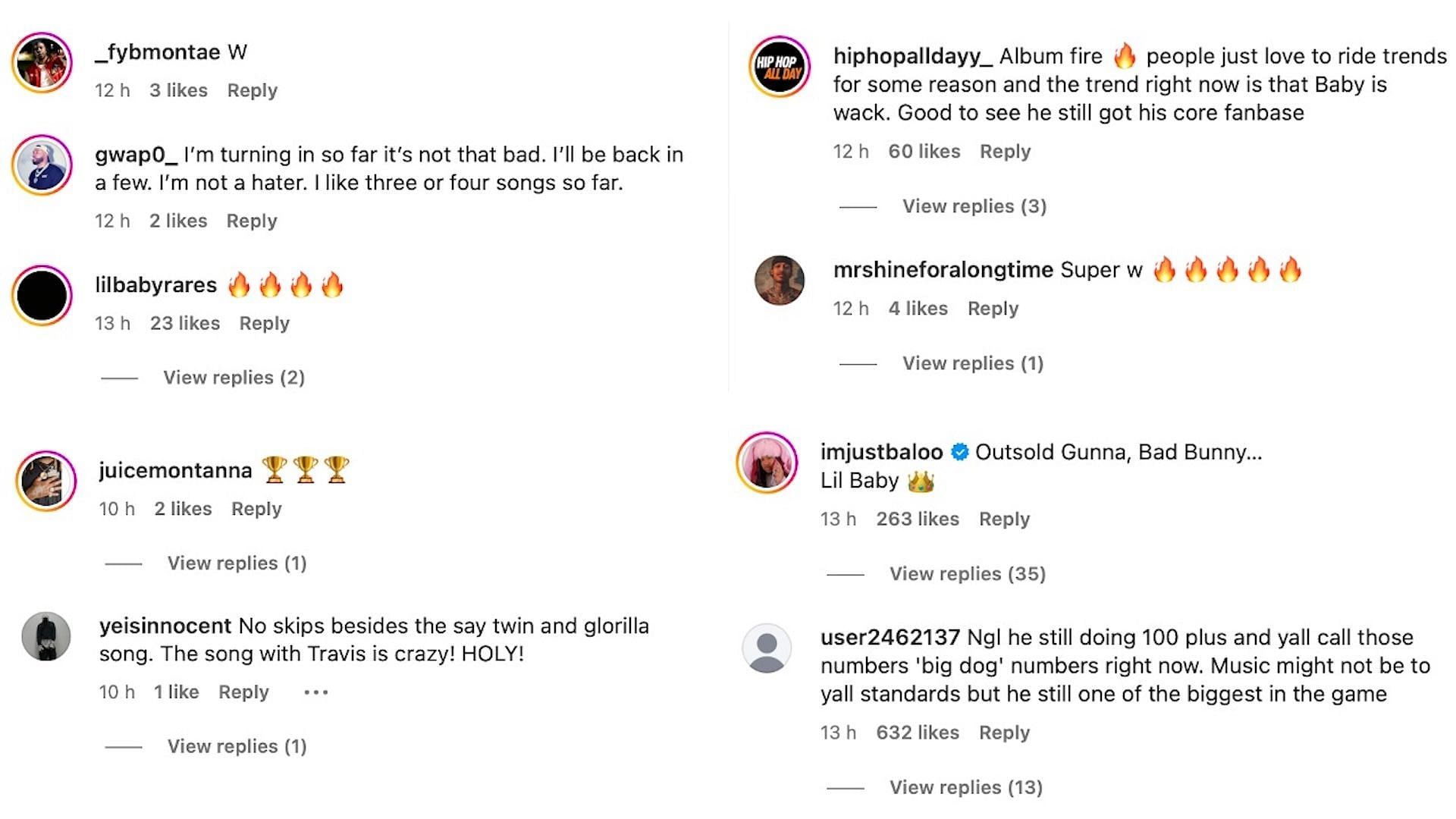 Screenshots of comments under DJ Akademiks&#039; post regarding &#039;WHAM&#039; first-week sales (Image via Instagram/@akademiks)