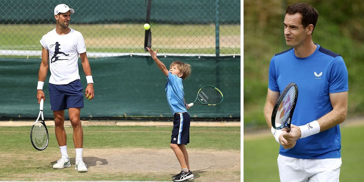 Novak Djokovic with son Stefan, Andy Murray