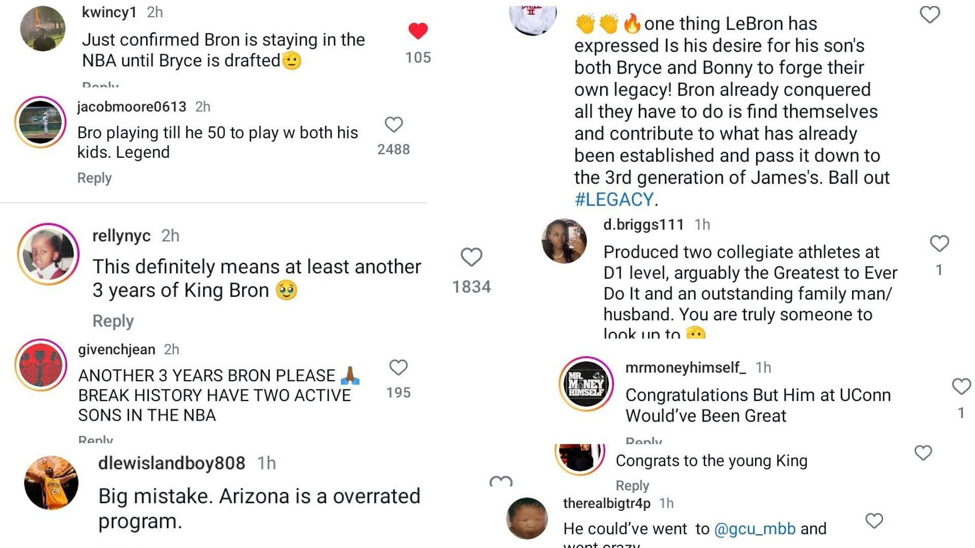 Hoops fans go wild over LeBron James&#039; son Bryce James&#039; surprise commitment to Arizona Wildcats. (Images via Instagram @kingjames)