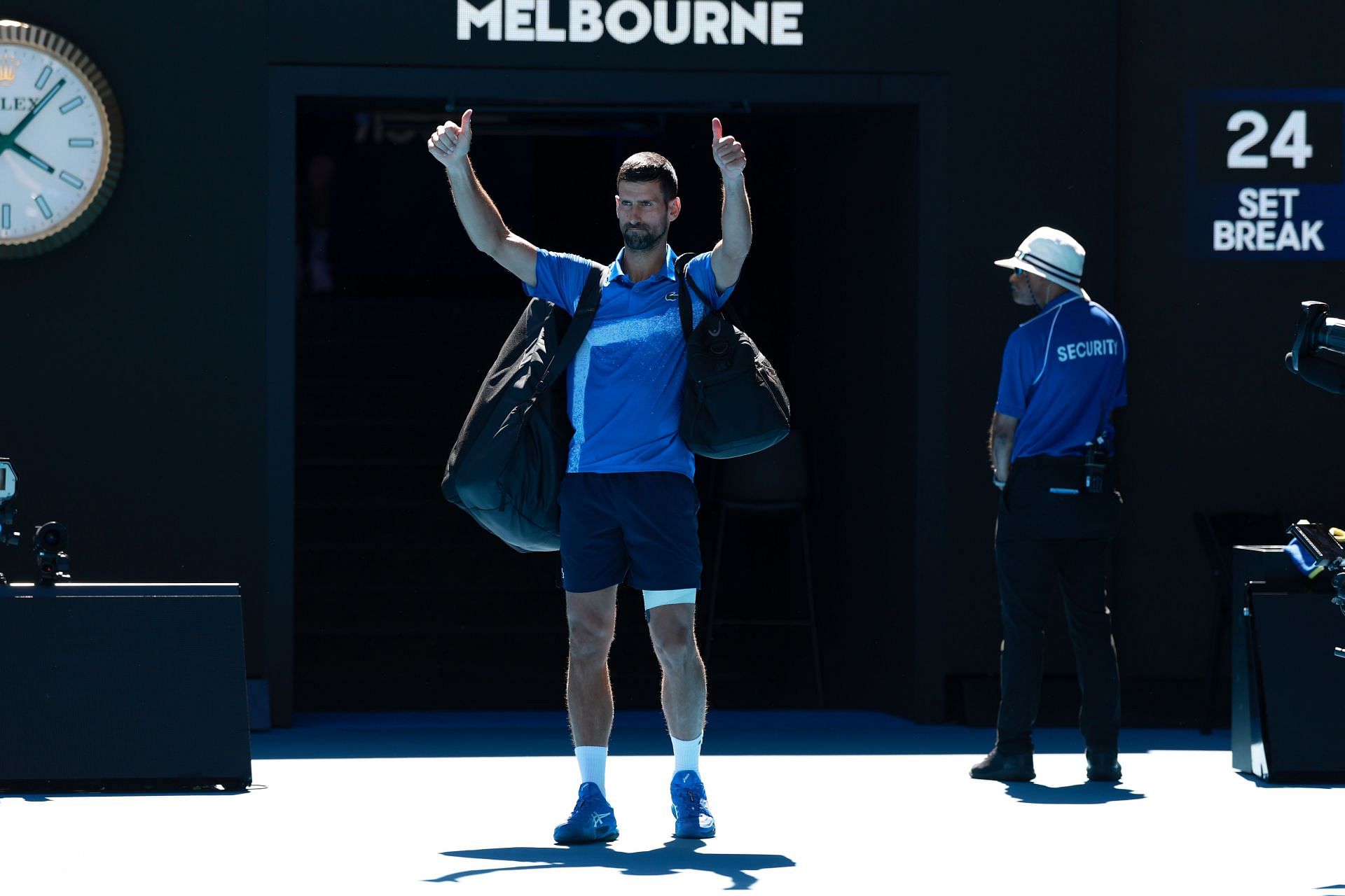 Djokovic reacting to crowd booing after his mid-match exit from 2025 Australian Open - (Source: Getty)