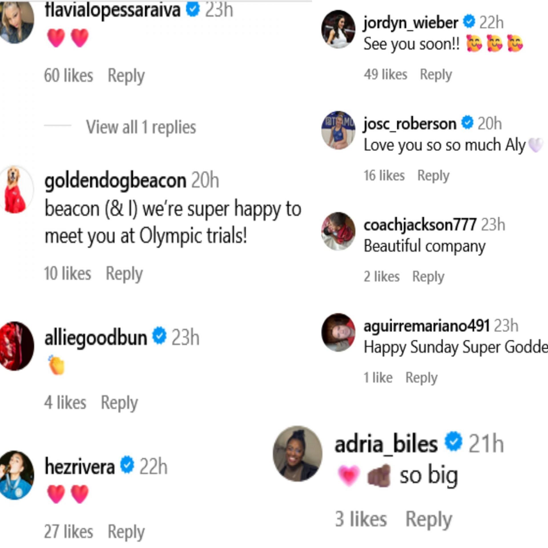 Screenshot of the comments on Raisman&rsquo;s post. Credits - IG/ alyraisman