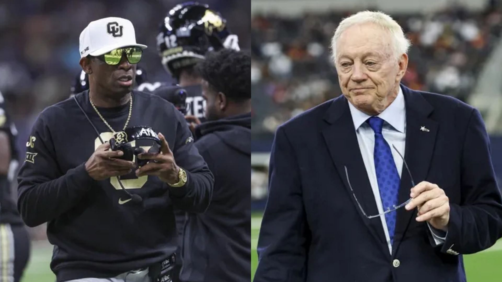 Colorado coach Deion Sanders and Cowboys owner Jerry Jones