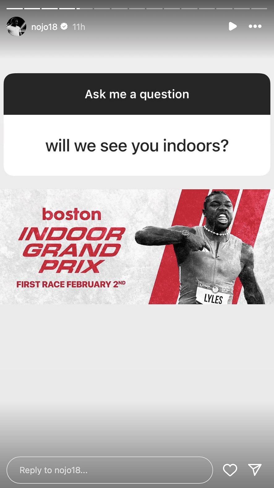 Noah Lyles announces his next race| Instagram@nojo18