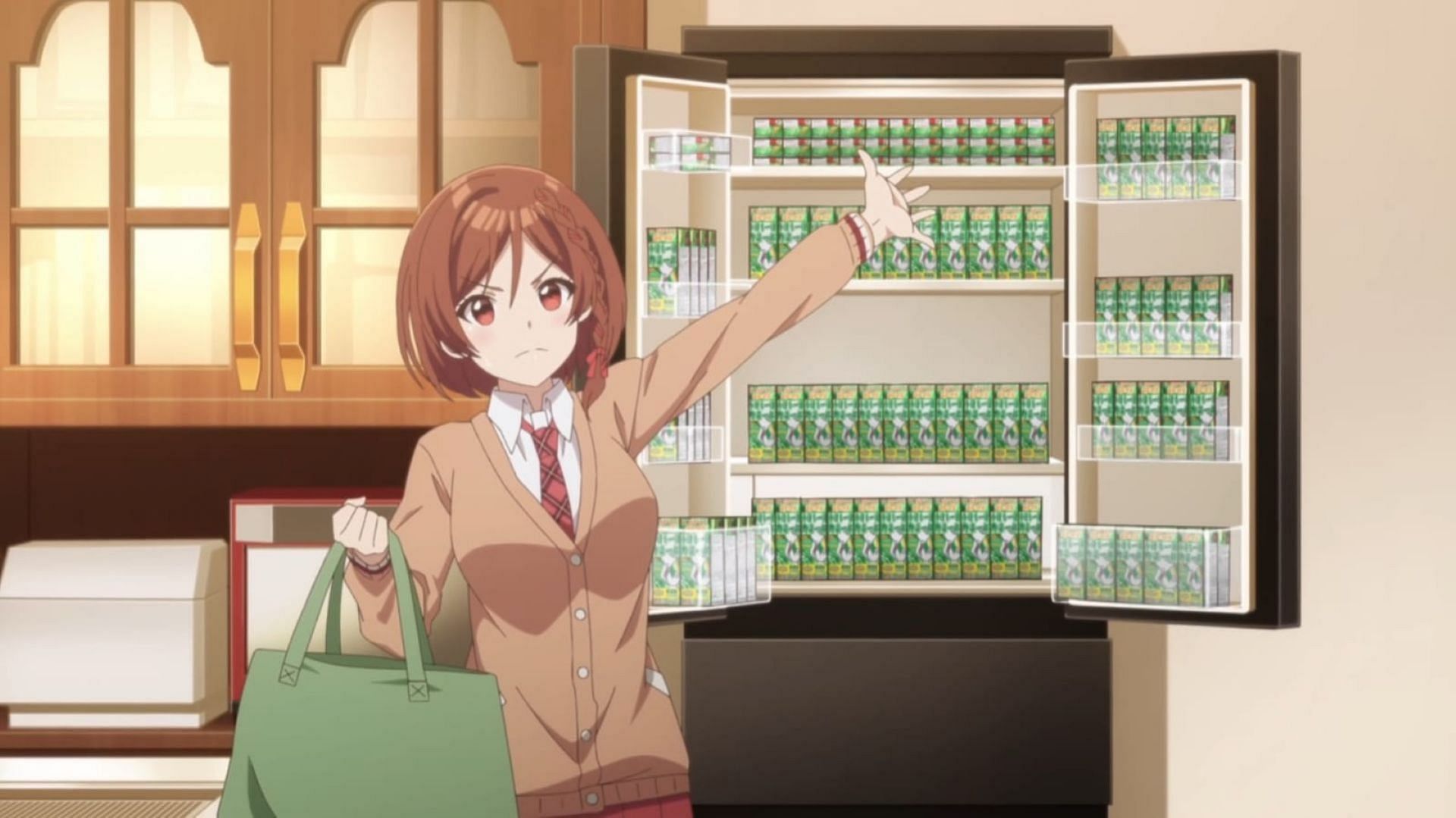 Akane shows the juice bottles (Image via Studio Gokumi and AXsiZ)