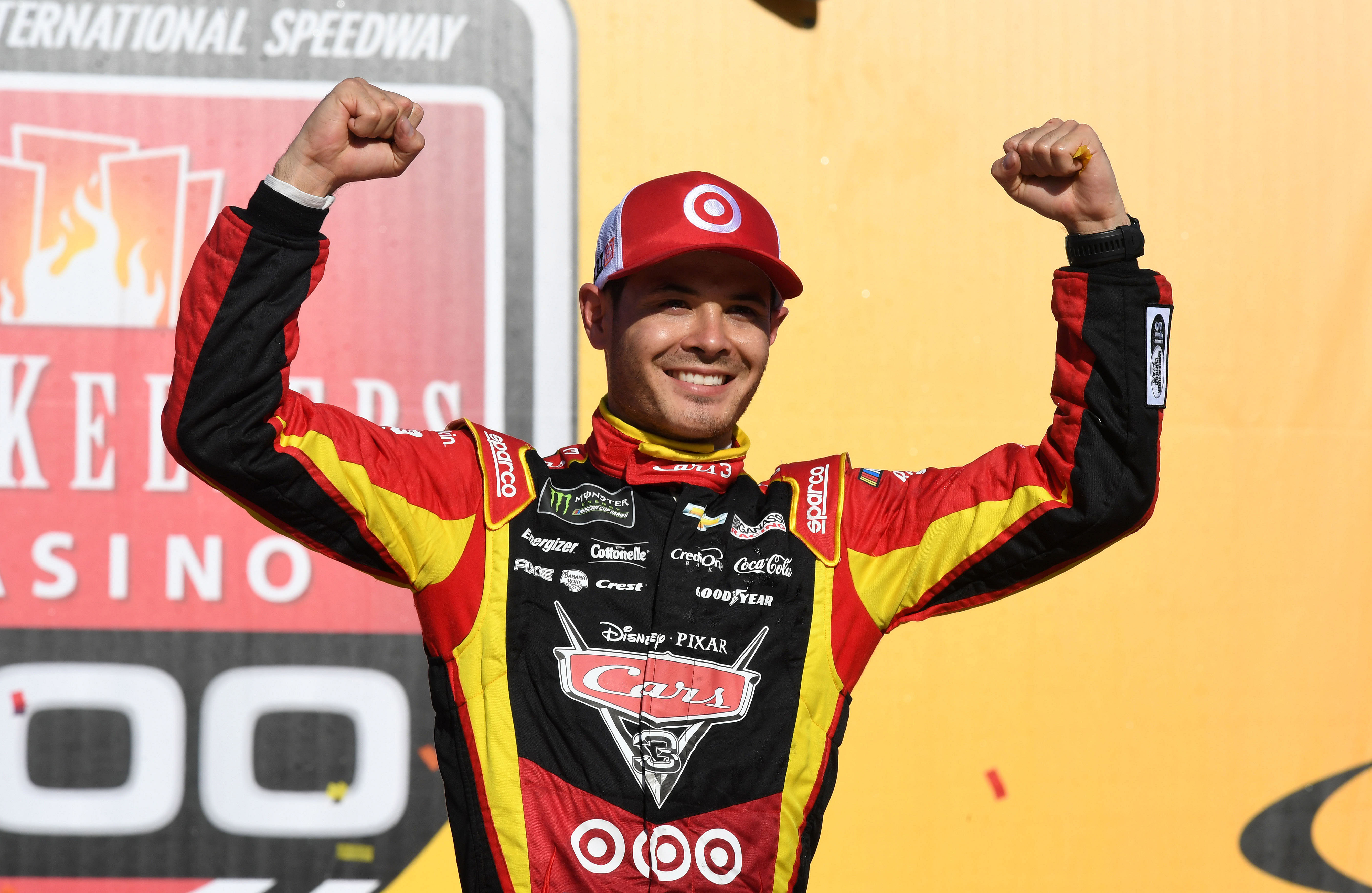 Kyle Larson after winning the FireKeepers Casino 400 at Michigan International Speedway in 2017 - Source: Imagn