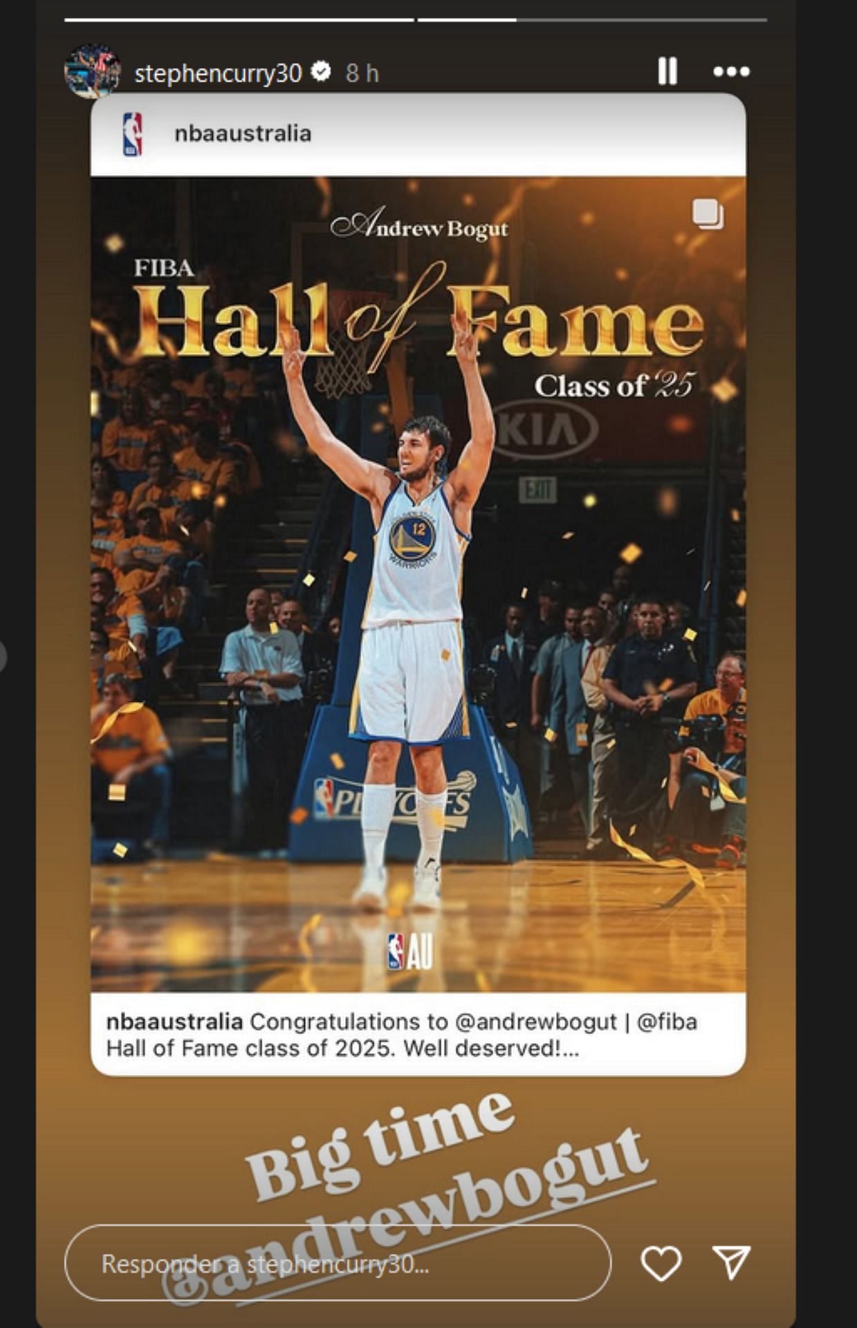 Stephen Curry hypes incoming FIBA Hall of Fame member Andrew Bogut on Instagram. (Credits: IG/Steph Curry)