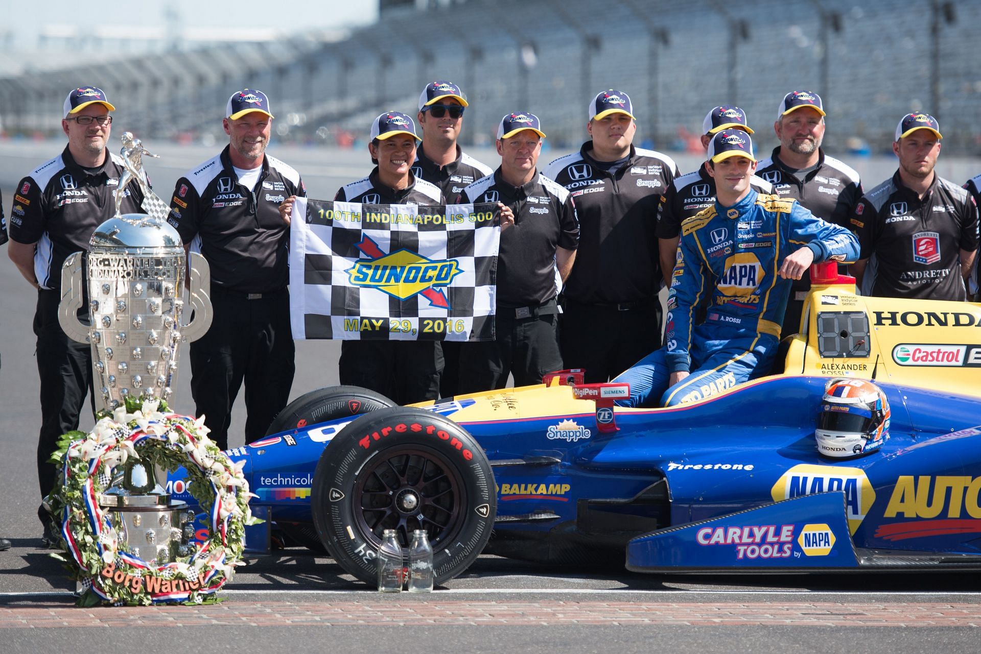 Josef Newgaredn with his team after winning the 2016 Indianapolis 500 - Source: Getty