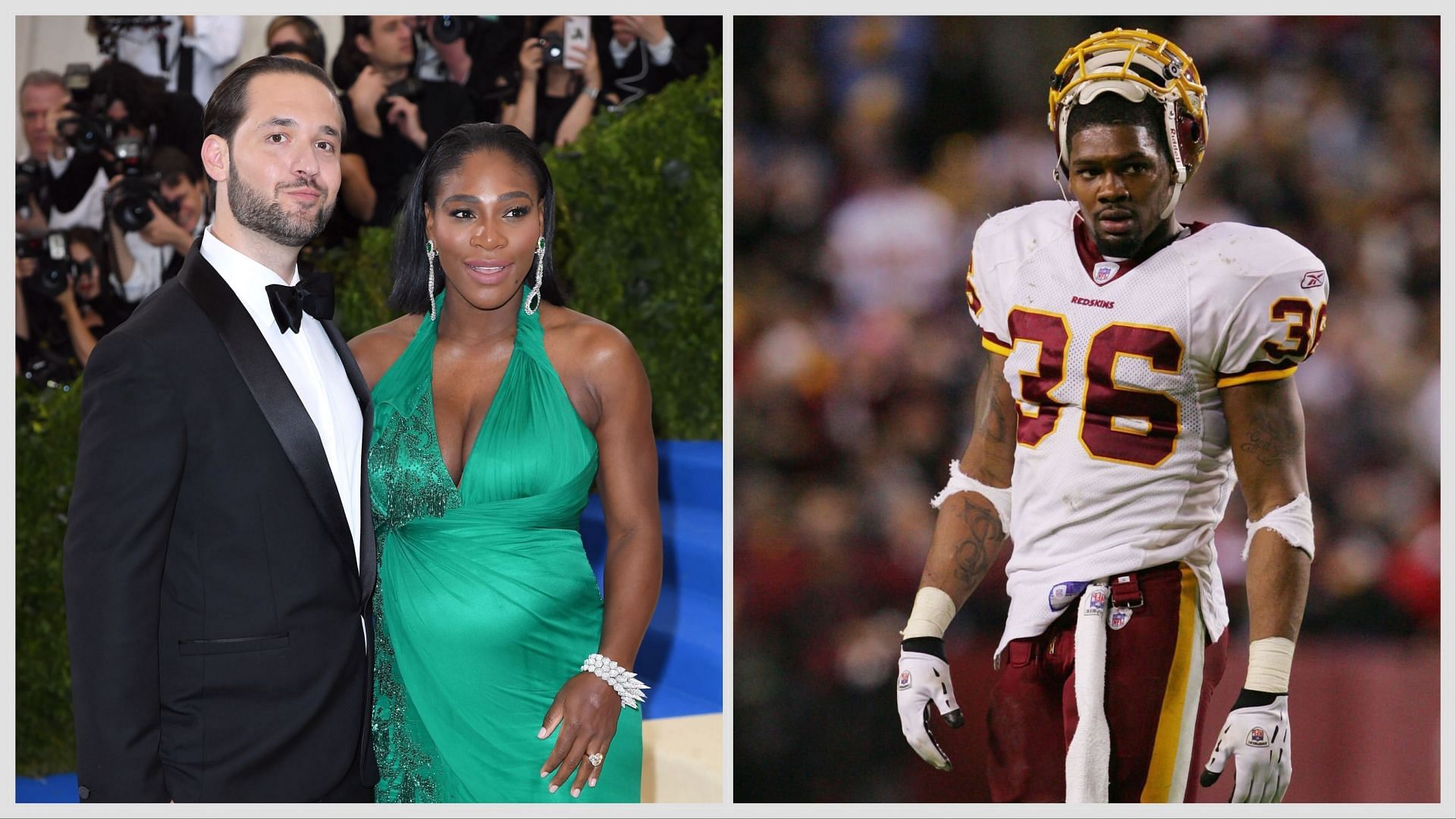 Serena Williams and Alexis Ohanian (L) and Sean Taylor (R); ( Source - Getty Images)