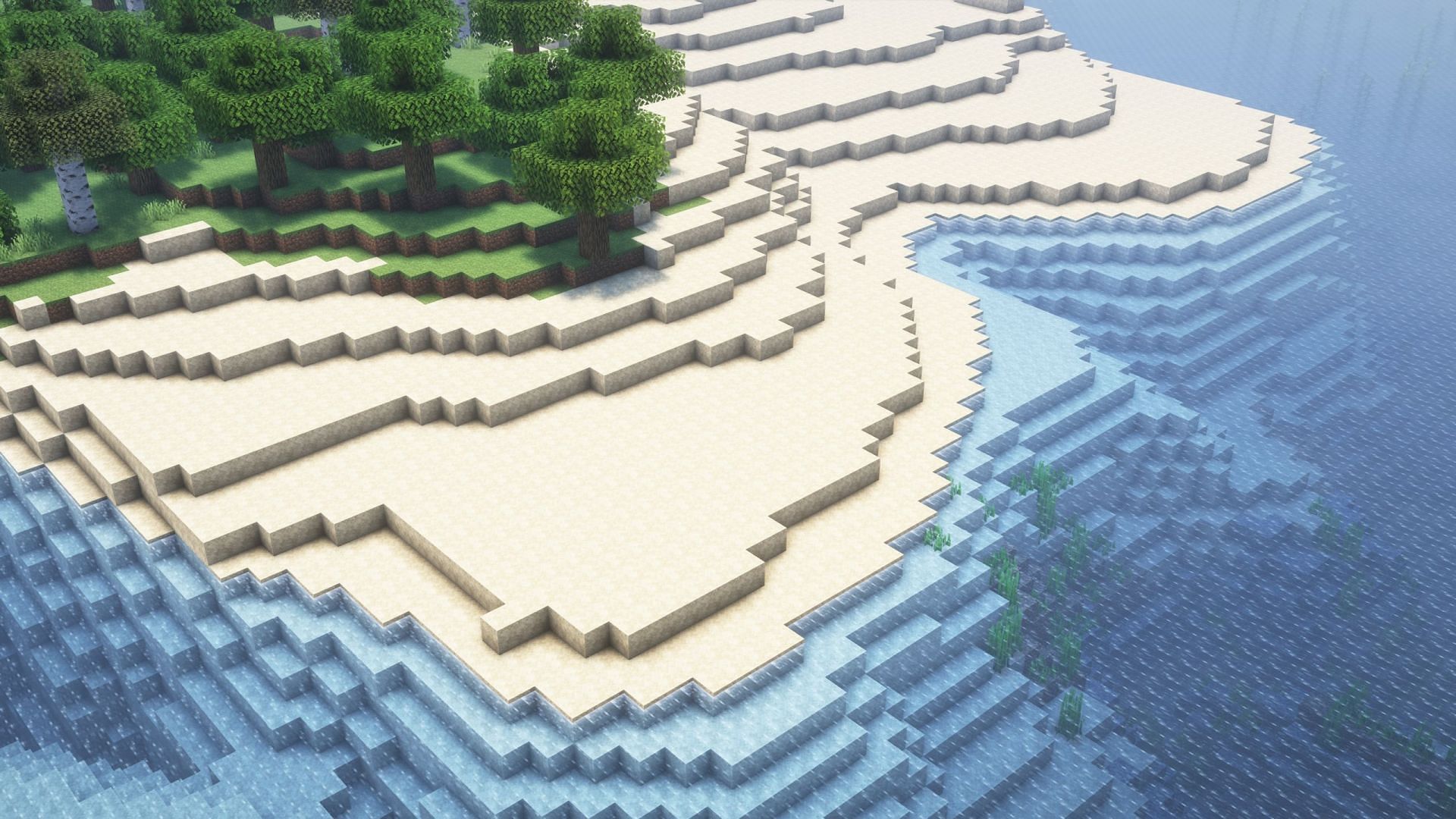 The beach can give easy access to both ocean and land (Image via Mojang Studios)